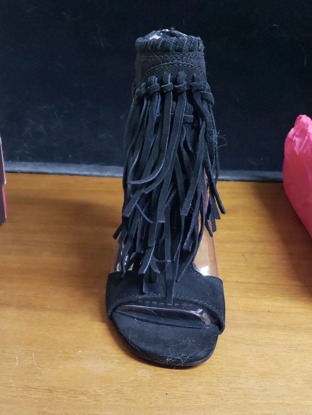 Chinese Laundry Black Fringe Stiletto Sandal